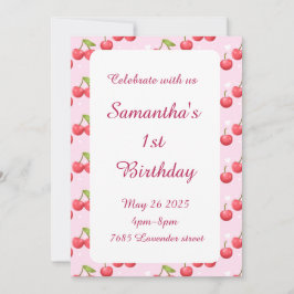 かわいいさくらんぼ1歳の誕生日パーティの招待状 招待状
