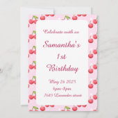 かわいいさくらんぼ1歳の誕生日パーティの招待状 招待状 (裏面)