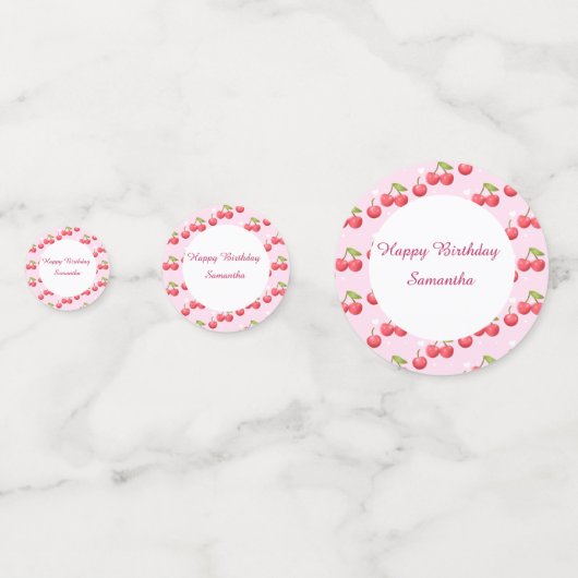 かわいいさくらんぼ1歳の誕生日パーティー コンフェッティ (正面)