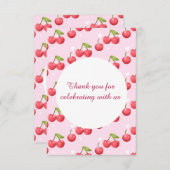 かわいいさくらんぼ1歳の誕生日パーティー サンキューカード (正面/裏面)
