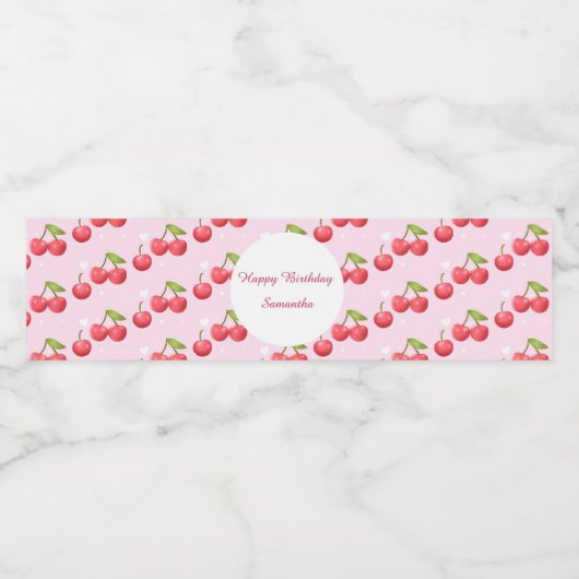 かわいいさくらんぼ1歳の誕生日パーティー ペットボトルラベル (シングルラベル)