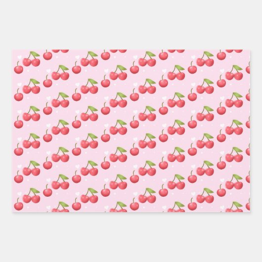 かわいいさくらんぼ1歳の誕生日パーティー ラッピングペーパーシート (正面2)