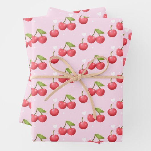かわいいさくらんぼ1歳の誕生日パーティー ラッピングペーパーシート (インサイチュ)