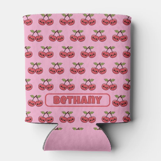 かわいいさくらんぼ – かわいい笑顔フルーツ名前をカスタムする 缶クーラー (裏面)