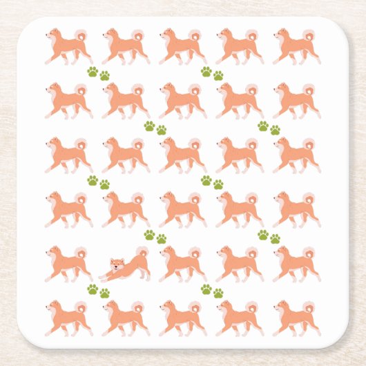 かわいいしばいぬがいっぱい スクエアペーパーコースター (正面)