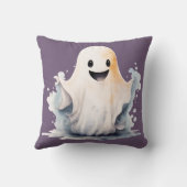 かわいいすごいと幸せな幽霊ライトパープルハロウィーン クッション (裏面)