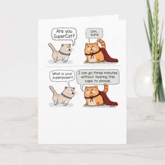 かわいいすごいキャット着ケープおもしろい誕生日 カード (正面)