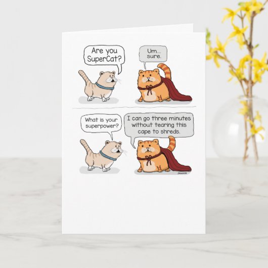 かわいいすごいキャット着ケープおもしろい誕生日 カード (黄色い花)