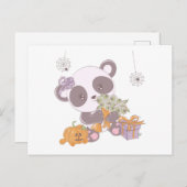 かわいいすごいパンダの花束のハロウィーン シーズンポストカード (正面/裏面)