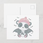 かわいいすごいパンダヴァンパイアとこうもりハロウィーン シーズンポストカード (正面/裏面)