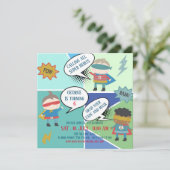 かわいいすごいヒーロー漫画ストリップキッズ招待状 招待状 (スタンド正面)