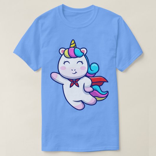 かわいいすごいヒーロー飛んでいるユニコーン Tシャツ (デザイン正面)