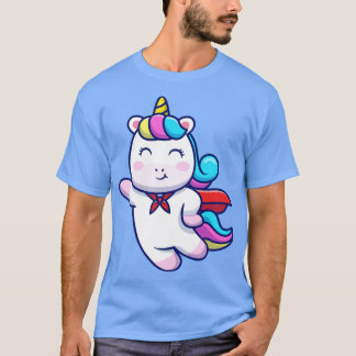 かわいいすごいヒーロー飛んでいるユニコーン Tシャツ