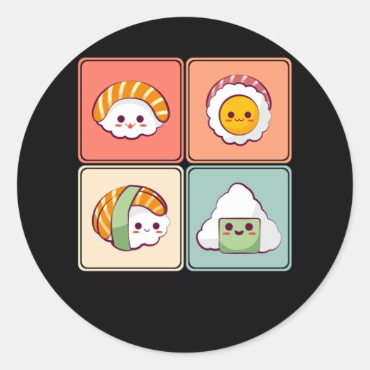 かわいいすしアニメかわいい食日本の物好き ラウンドシール (正面)