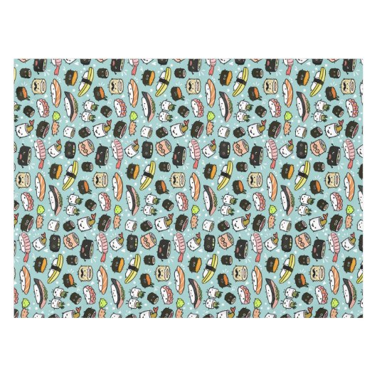 かわいいすしキャラクター|かわいいパターン(の模様が)ある寿司 テーブルクロス (正面(横))