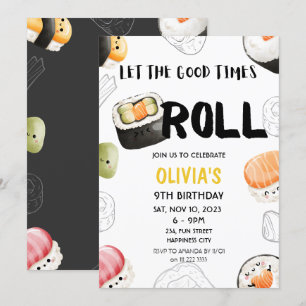 かわいいすしグッドタイム転がキッズ大人誕生日 招待状