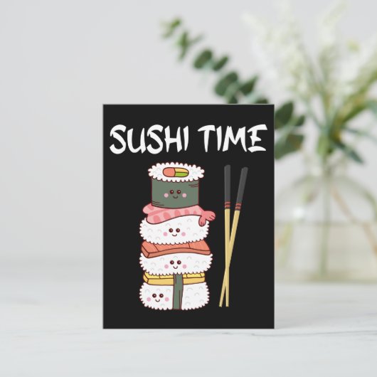 かわいいすしタイムアニメかわいい日本の食べ物 ポストカード (スタンド正面)