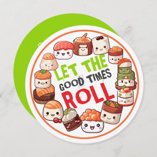 かわいいすしパーティーが盛り上がる 招待状 (正面/裏面)