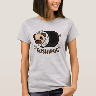 かわいいすしプーグマッシュアップおもしろい犬ラバーギフト Tシャツ