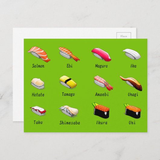 かわいいすし日本のの寿司図 ポストカード (正面/裏面)