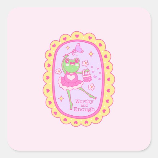 かわいいすてきカエル – 価値と十分 スクエアシール (正面)
