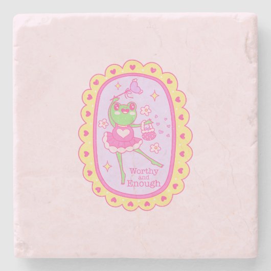 かわいいすてきカエル – 価値と十分 ストーンコースター (正面)