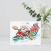 かわいいすてきマンガのサンタクロースをボートで シーズンポストカード (スタンド正面)