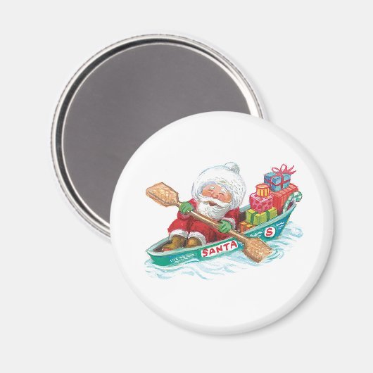 かわいいすてきマンガのサンタクロースをボートで マグネット (正面/裏面)