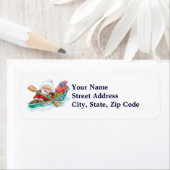 かわいいすてきマンガのサンタクロースをボートで ラベル (インサイチュ)