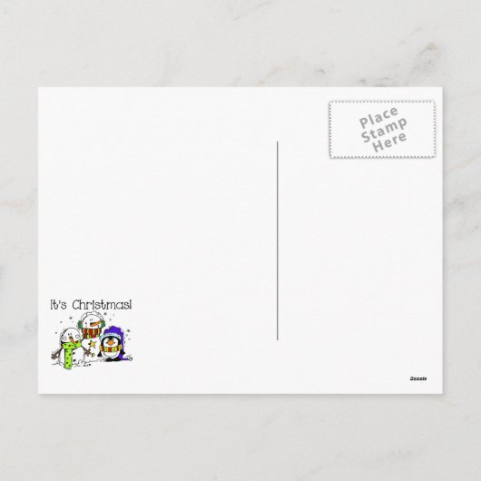 かわいいすてき雪だるまとペンギンクリスマス シーズンポストカード (裏面)