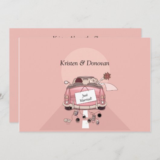 かわいいたった今結婚しましたポスト結婚式招待状 招待状 (正面/裏面)