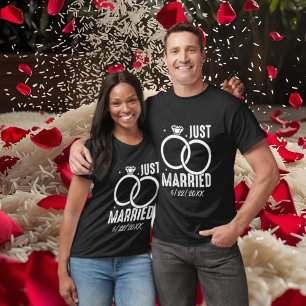 かわいいたった今結婚しました結婚のワードアートの追加日付 Tシャツ