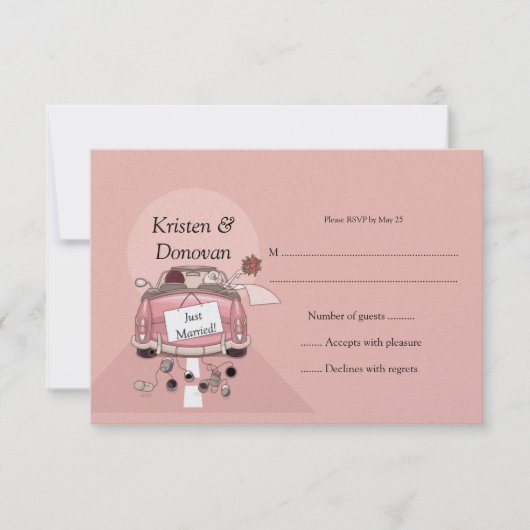 かわいいたった今結婚しましたRSVP 出欠カード (正面)