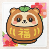 かわいいたぬき ガラスコースター (正面)