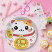 かわいいだるま招き猫 ペーパープレート (パーティー)
