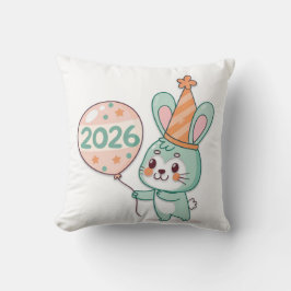かわいいちびうさぎのキャラクターが2026年の風船を持っているデザイン クッション