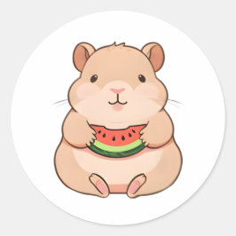 かわいいちびカピバラのスイカスライス食べるデザイン ラウンドシール