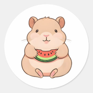 かわいいちびカピバラのスイカスライス食べるデザイン ラウンドシール