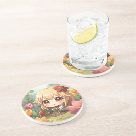 かわいいちびキャラのガーデニング コースター