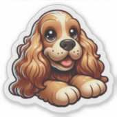 かわいいちびキャラのコッカー・スパニエル 子犬の顔 シール (正面)
