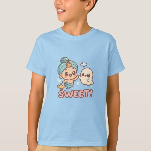 かわいいちびキャラのジーニーと幽霊の高5ポーズ Tシャツ (正面)