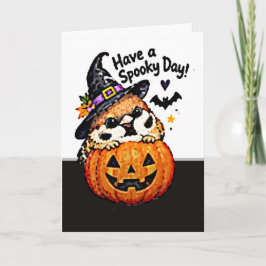 かわいいちびキャラのスズメのハロウィンカボチャ カード