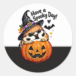 かわいいちびキャラのスズメのハロウィンパンプキン ラウンドシール