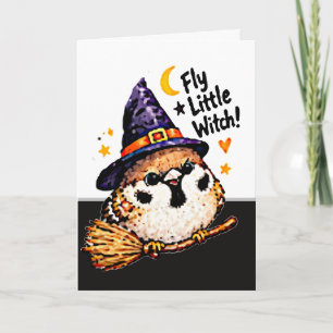 かわいいちびキャラのスズメのハロウィンメイド魔法使い カード