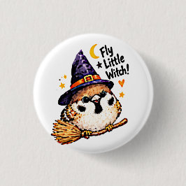 かわいいちびキャラのスズメのハロウィン魔女 缶バッジ