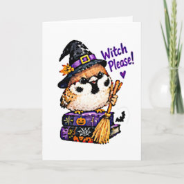 かわいいちびキャラのスズメのハロウィン魔女「 Witch Please 」 カード