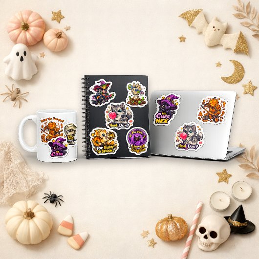かわいいちびキャラのハロウィーンカートゥーンモンスター シール