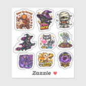 かわいいちびキャラのハロウィーンカートゥーンモンスター シール (シート)
