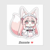 かわいいちびキャラのピンクの狐少女  シール (シート)