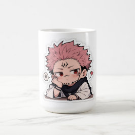 かわいいちびキャラのポーカーフェイスな王様ステッカー - ピンクの髪の毛  コーヒーマグカップ
